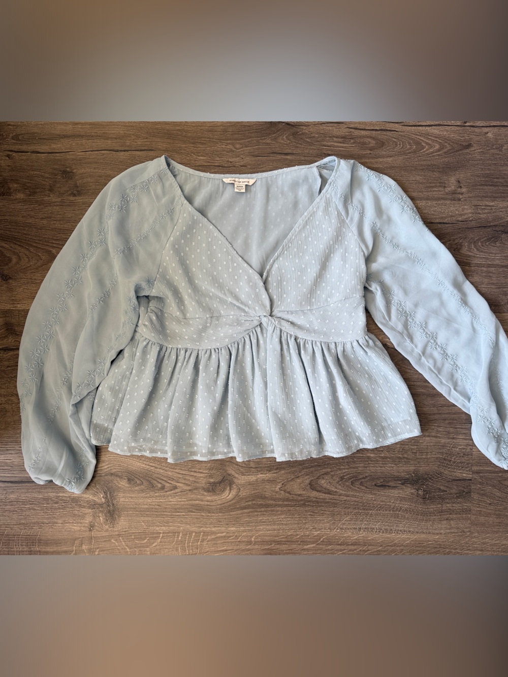 American eagle Light Blue Peplum Textured Blouse
